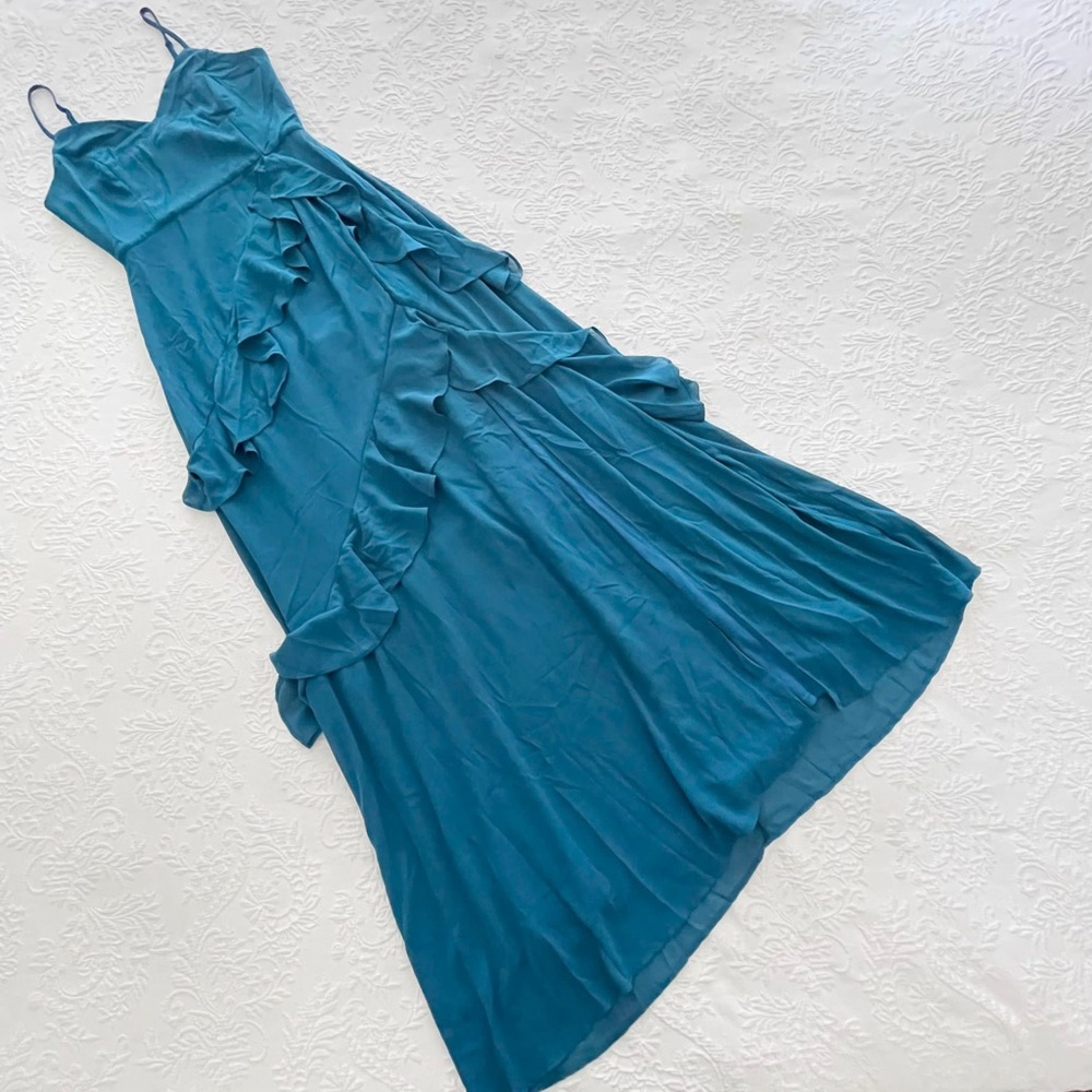 NWOT Lulus Blessed with Beauty Teal Blue Ruffled Sleeveless Maxi Dress Small - Picture 2 of 6
